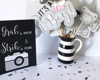 Mustache Baby Shower Photo Booth Props | Mustache Baby Shower Decorations | Mustache Party Decorations | Grey | Gray | Silver | Baby Shower