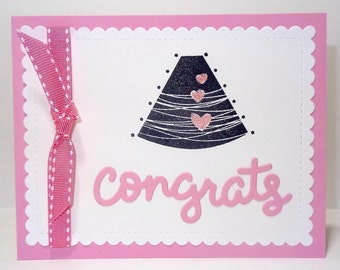 Baby Girl Shower Card, Expecting Card, Pregnancy Card, Handmade Baby Congratulations Greeting Card, Ultrasound, Sonogram, Expecting Parents
