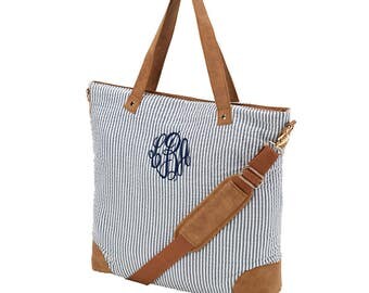 Seersucker Monogrammed Shoulder Bag - Seersucker Shoulder Bag - Monogrammed Shoulder Bag - Monogrammed Luggage - Monogrammed Travel Bag