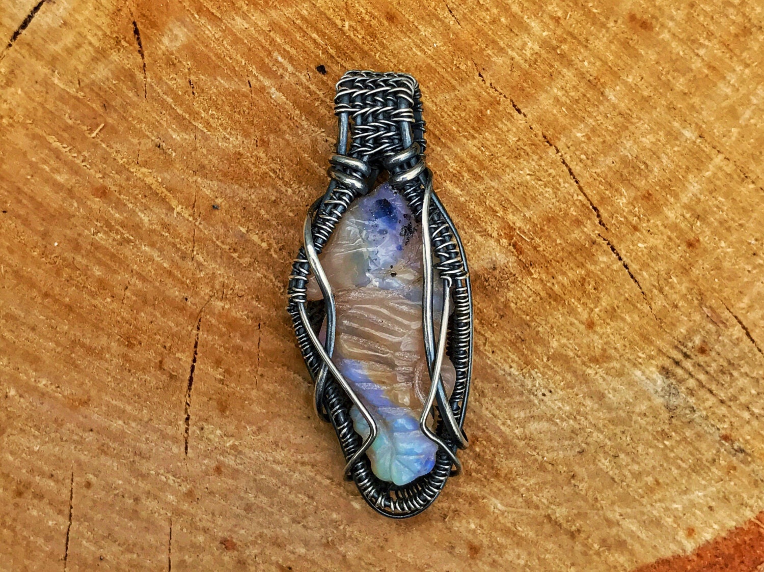 Wire Wrapped Jewelry Opal Pendant Healing Crystals & Stones