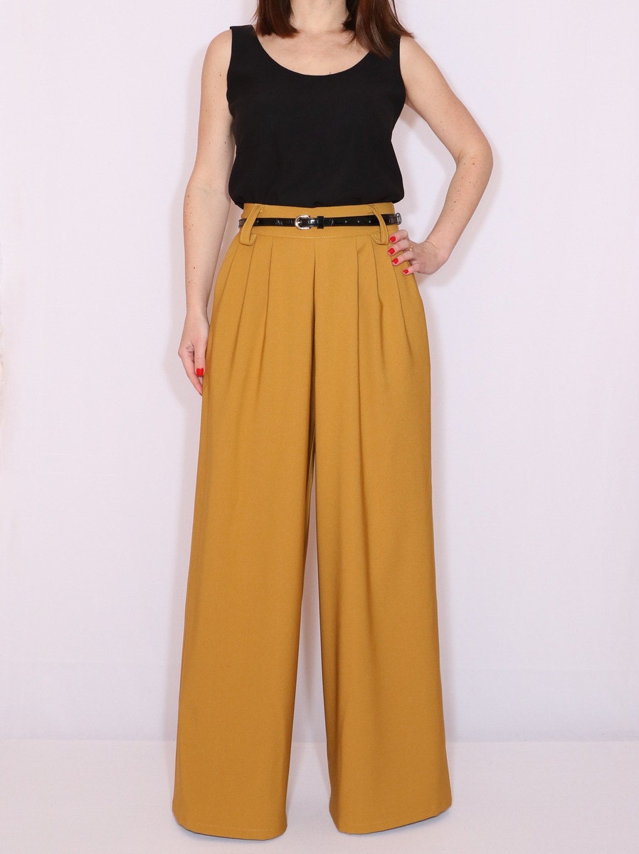 yellow wide leg pants