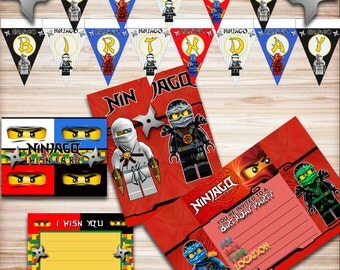 Lego Ninjago Birthday Party Kit, Ninjago Banner, Ninjago Invitations, Ninjago Party, Ninjago Wish Card, Ninjago Decorations, Ninjago Eyes