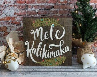 Mele Kalikimaka Hawaiian Christmas Hand Painted Wood Sign