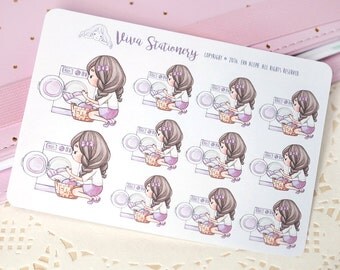 Kawaii Girl Laundry Day ~Violet~ Stickers for your Life Planner, Diary, Journal, Scrapbook...