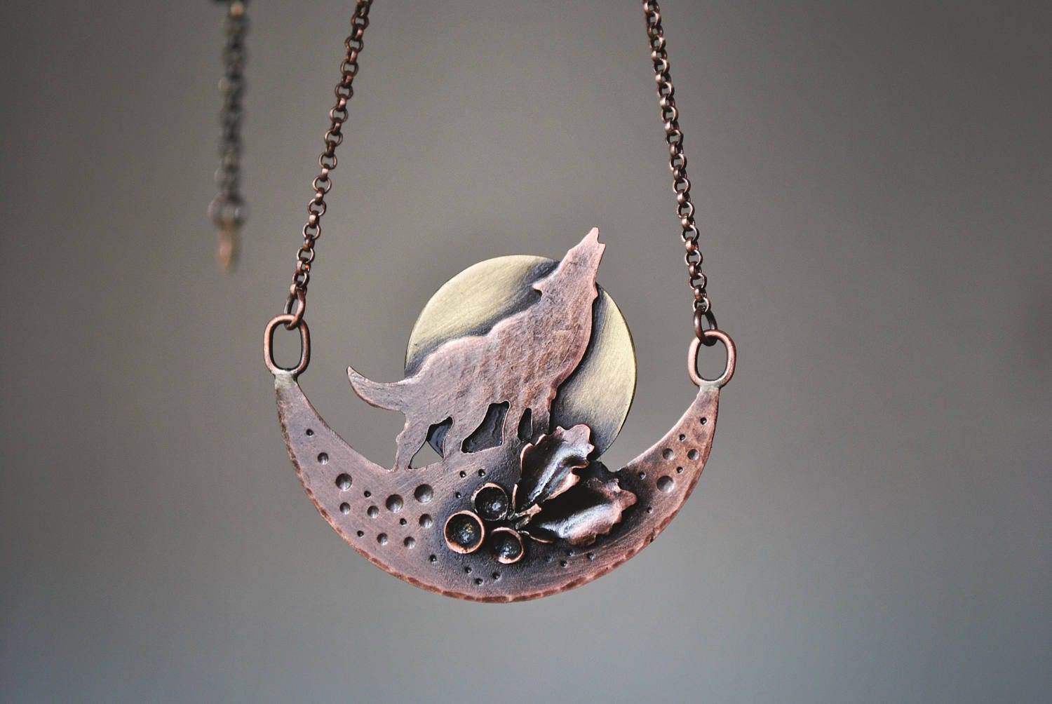 Wolf Necklace Copper Wolf Pendant Howling Wolf Pendant Wolf