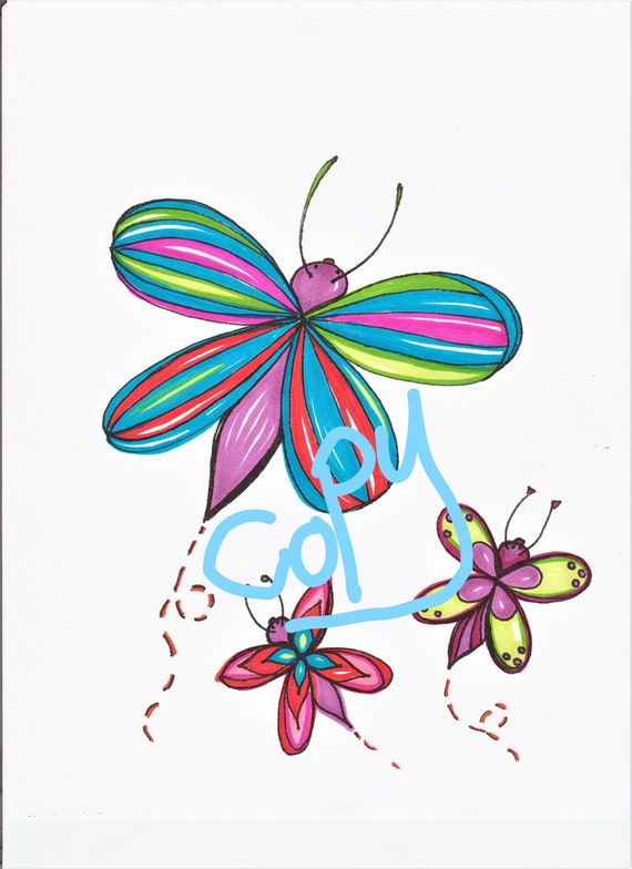 Items similar to Hand drawn Butterfly Sharpie Art! Blue sky Butterfly ...