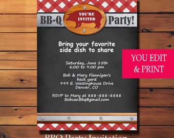 BBQ Invitation, BBQ Party Invitation, Barbecue Invitation, Summer Party Invitation, Printable BBQ You Edit Yourself Instant Download
