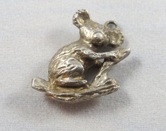 Koala Bear Climbing a Branch Sterling Silver Charm or Pendant.