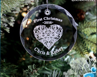 Personalized Christmas Tree Engraved Ornament. Perfect First Christmas Ornament for a Housewarming Gift, Wedding Gift, or Anniversary Gift.