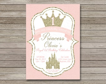 Princess Birthday Invitation, Princess Invitation, Pink Birthday Invitation, Pink and Gold Birthday Invitation, First Birthday Invitation