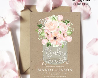 Mason Jar Baby Shower Invitation | 5x7 | Editable PDF | Instant Download | Personalize with Adobe Reader
