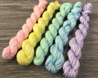 Hand Dyed Easter Inspired Pastel Mini Skeins - 75 Percent Merino 25 Percent Nylon Superwash Sock Yarn (4 ply)
