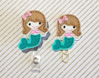Mermaid Felt Paper clip l Badge Reel ID Holder l Magnet l Brooch Pin l Planner Clip ID Lanyard Planner Accessories