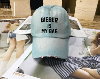 SAEL !! BIEBER is my Bae, Justin Bieber Baseball Cap, Denim Cap, Jean Cap, Alien Cap, Girlfriend gift, Low-Profile Baseball Cap Baseball Hat
