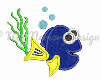 Fish embroidery design - Fish embroidery - Blue fish applique design - Machine embroidery design file - 4x4 5x7 6x10 size INSTAT DOWNLOAD