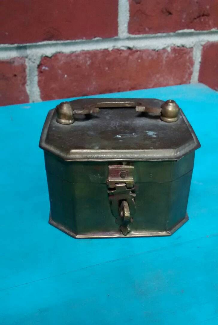 Brass box hinged brass box with handle vintage treasure box
