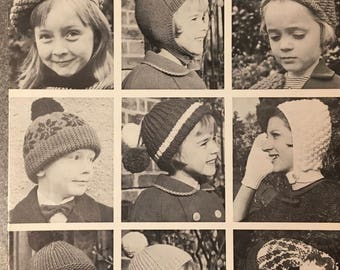 Children Hats Knitting Pattern, Hayfield Knitting Pattern, Childrens Helmet, Childrens Hats, Snowflake Hat, Stripe Hat, 10-14 years No. 7012