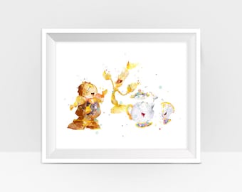 Beauty and the Beast Lumiere Cogsworth Print Beauty and the Beast Party Belle Disney Princess Nursery Art Print Wall Art Digital Download
