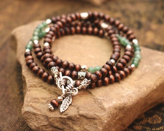 SALE! Wrap Bracelet - Moss Agate // Walnut Wood