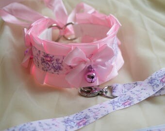 Kitten play collar and leash set - Sweet Antoinette - pink choker necklace - lolita neko bdsm proof kink adult gear with bell - nekollars