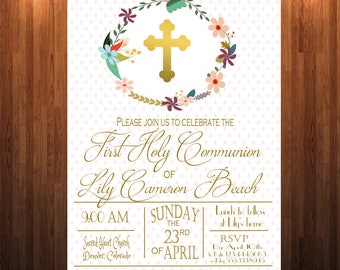 First Communion Invitation, Baptism Invitation, First Holy Communion, Catholic Sacrament Invitation