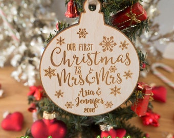 Lesbian Wedding Gift - Lesbian Ornament - Lesbian Christmas Ornament - Hers and Hers - Custom Date Ornament - First Christmas - Mrs Mrs