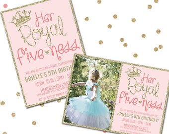 Her Royal Fiveness Birthday Invitation, Princess Birthday Invitation, 5th Birthday Invitation, Printable Birthday Invitation