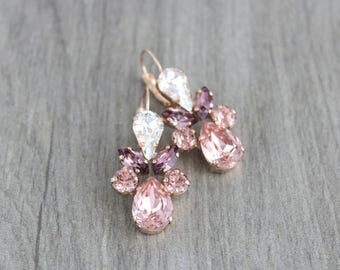 Crystal Bridal earrings, Rose gold earrings, Wedding jewelry, Blush crystal earrings, Swarovski earrings, Wedding earrings, Blush wedding