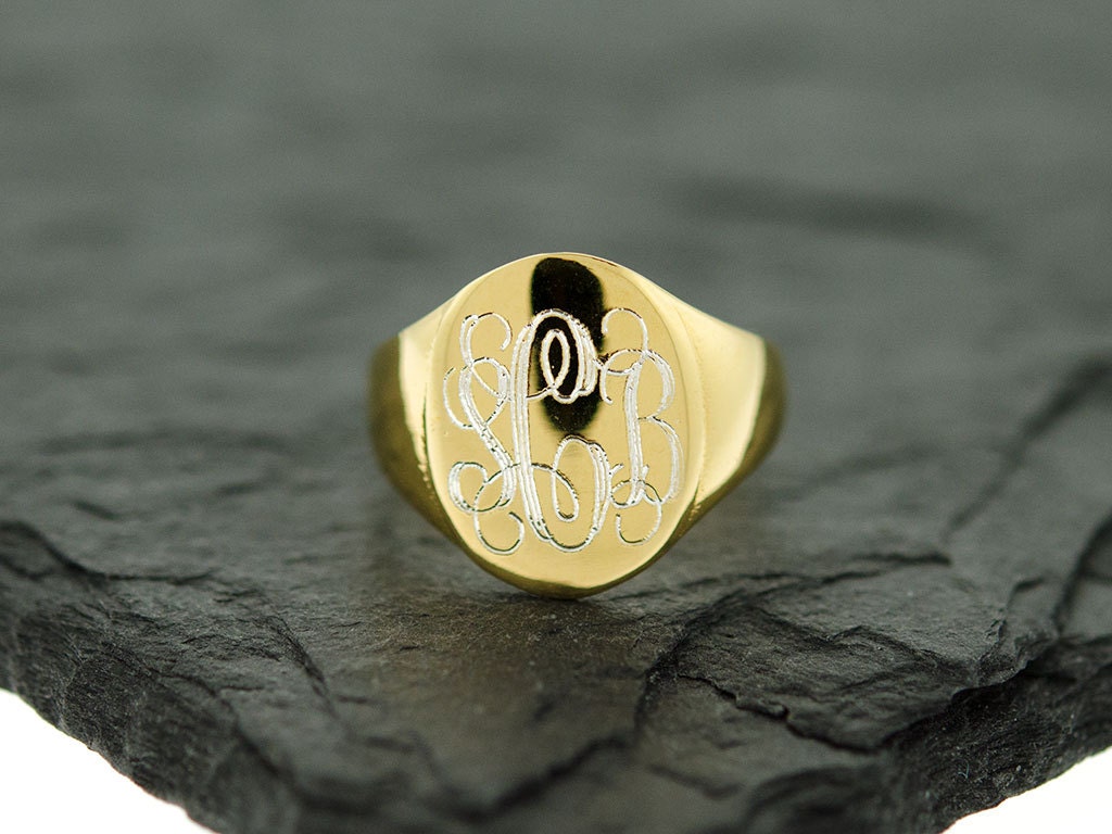 925 Sterling Silver Womens Monogram Signet Ring Gold Signet