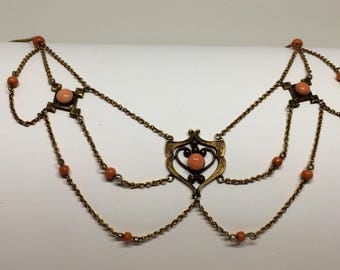 Victorian Coral and Gilded Festoon Necklace-REDUCED
