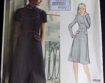 Vintage 1970s Vogue Couturier Design Pattern 2608, Designer Sybil Connolly, Size 14 Bust 36, Includes LABEL