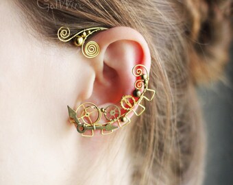 Steampunk earcuff Victorian jewelry Steam watch gears Time machine Industrial style Ear cuff earcuffs Ear wrap No piercing Gift for him her