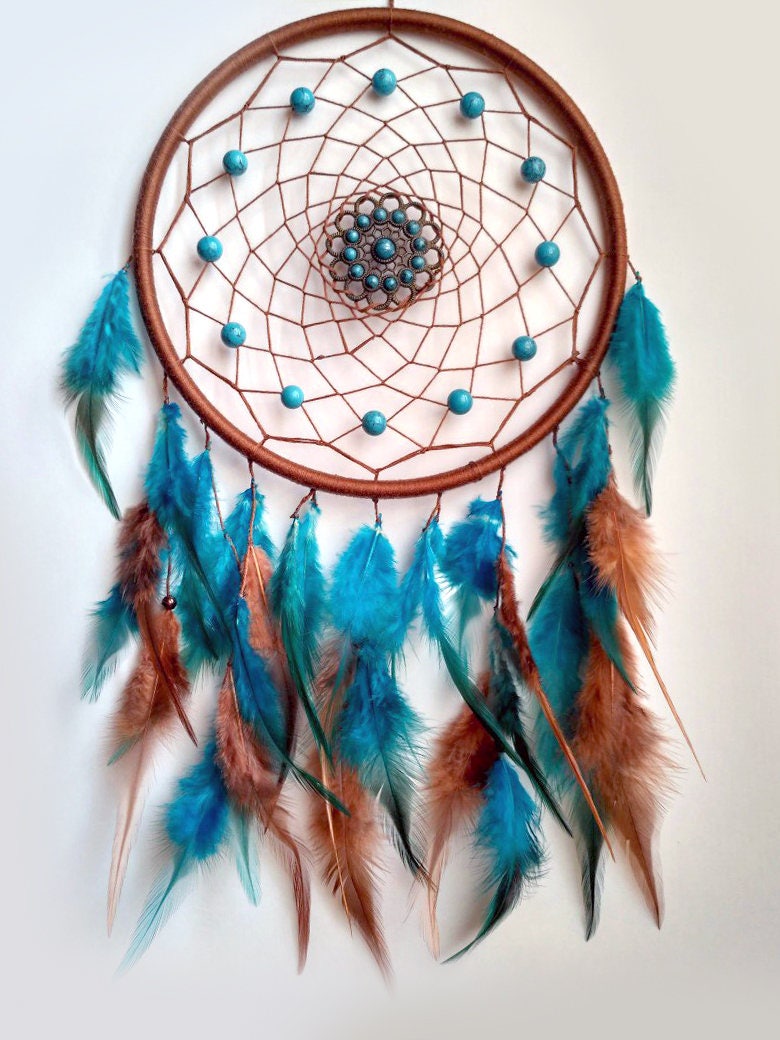 Boho dream catcher with turquoise Blue dreamcatcher Bohemian