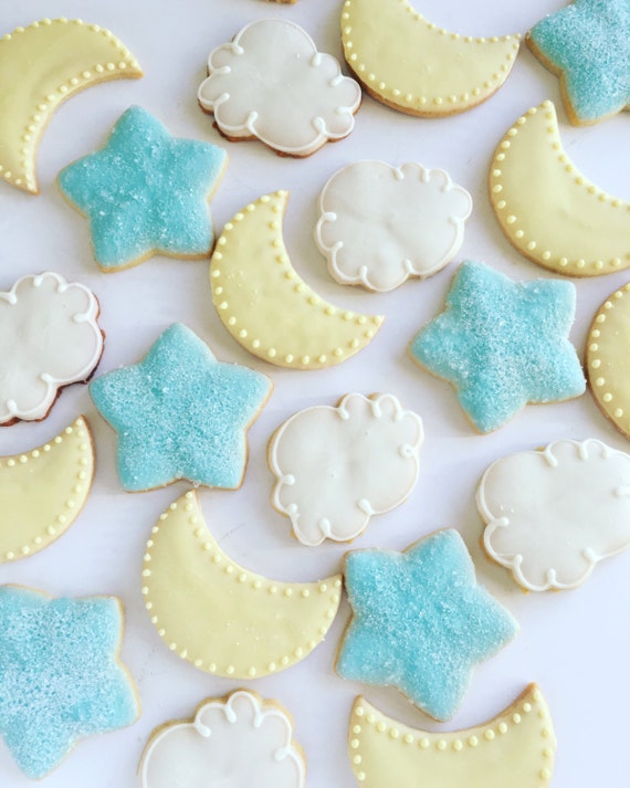 Star moon and cloud cookies// decorated sugar cookies// baby