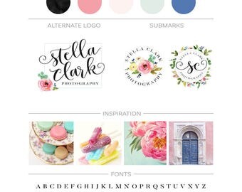 Premade Branding Kit, Custom Logo Design, Feminine Branding Package Floral Logo Watercolor Flowers Blog Logo Kit Boutique Logo Marketing Kit