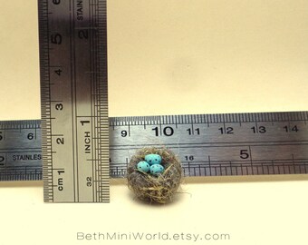 Dollhouse Miniature- Nest with blue eggs- Mixed media- OOAK-Ready to Ship