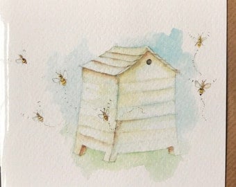 Beehive Card taken from an Original Watercolour / Notelets / Birthday Cards / Thank you Cards / Blank Cards