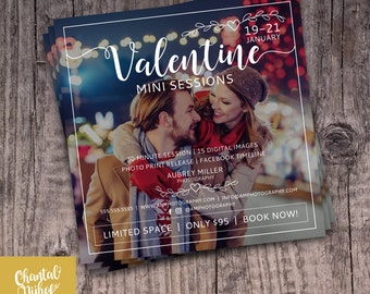 Photography Valentine Mini Session Template for Photographers PSD Flat card - Photoshop template 5x5 flat square card - CNPMS1601