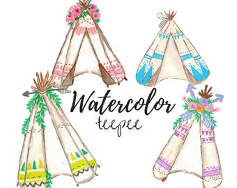 Watercolor tribal Teepee Clip Art -Scrapbook Supplies -Tribal Clip Art - Commercial Use