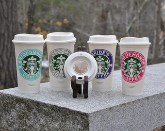 Starbucks / Bridal Party / Coffee Cup / Bride / Groom / Maid Of Honor / Best Man / Bridesmaid / Groomsman / Reusable Starbucks Cup with Lid