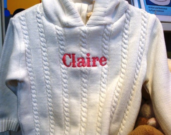 Personalized Baby Girl Sweater / Personalized Name Sweater / Hooded Sweater with Zipper in Back / Monogrammed Sweater / Embroidered Sweater