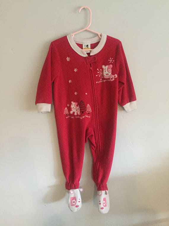 Sprockets 1990s Unisex Infant Red Footed Pajamas 2T