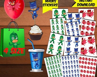 PJ Masks Stickers-Pj Mask Favors-Digital Pj Mask Stickers-Pj Mask Party Decoration-Printables Pj Mask Stickers-Birthday Pj-DIGITAL Download