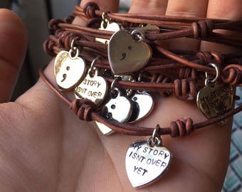 Project Semicolon Inspired Adjustable Leather Bracelet