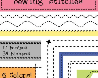 Sewing Stitches Borders and Banners, Quilting Clip Art, Teachers Clip Art, Sewing Class, Home Ec Clipart, Stitches Border, Sewing Clip Art