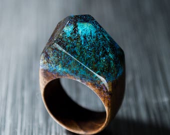 Resin Ring Wood Ring Women Nature Ring Natural Wood Jewelry womens wood ring Unique gift Handmade Wood Ring Birthday Wooden Ring Epoxy Ring