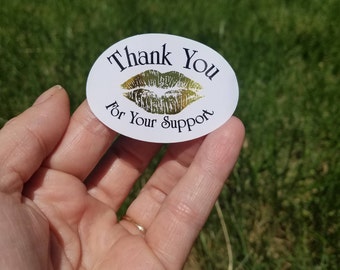 Gold Lips "Thank You For Your Support" Labels | Packaging Stickers | Thank You Stickers | Shipping Supplies | LipSense Packaging