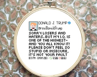 Modern Cross Stitch Pattern Donald Trump Tweet Subversive Cross Stitch Pattern Funny Cross Stitch Pattern xstitch