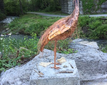 Great Blue Heron Copper Sculpture, Garden Sculpture, 6th Anniversary Gift for Him, Copper Sculpture by William Brock, Rusted Bird Studio