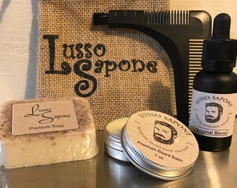 Hand Crafted Beard Kit - Beard Oil, Beard Balm, Soap, Beard Shaping Comb Gift Set